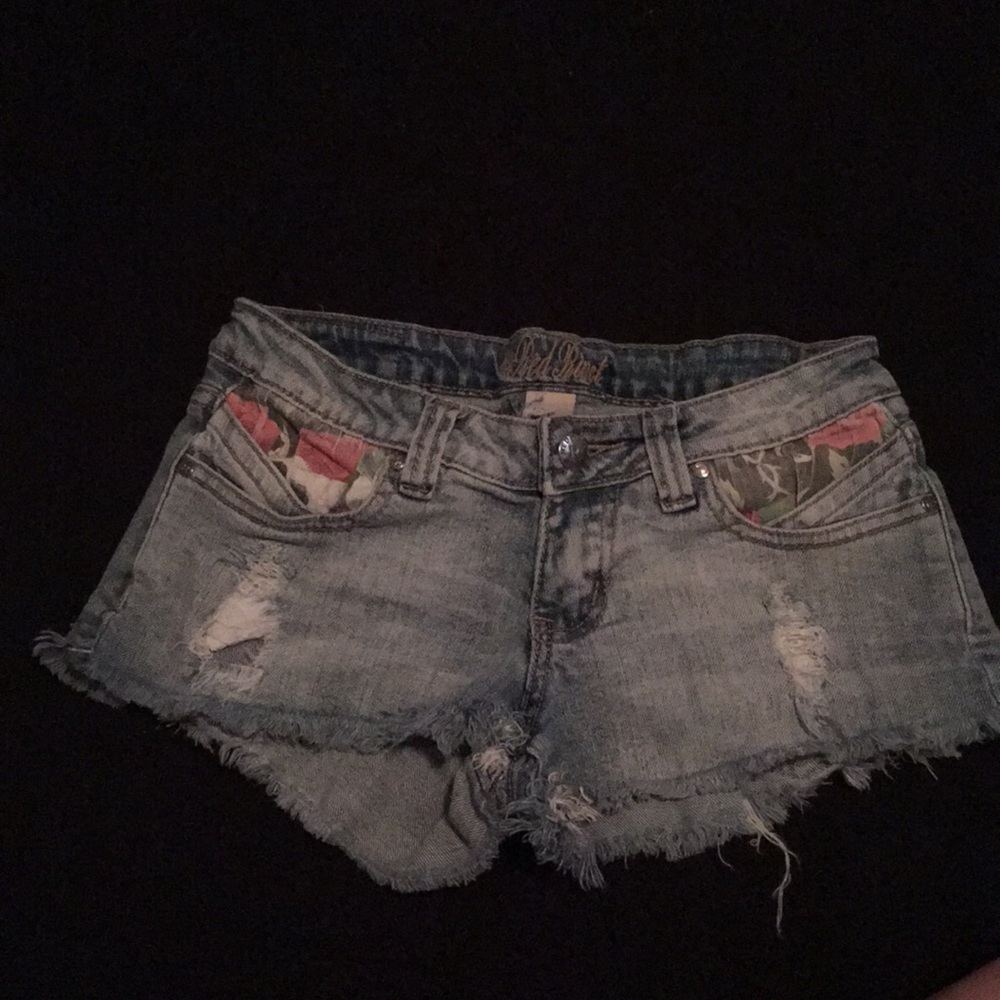 Distressed jean shorts